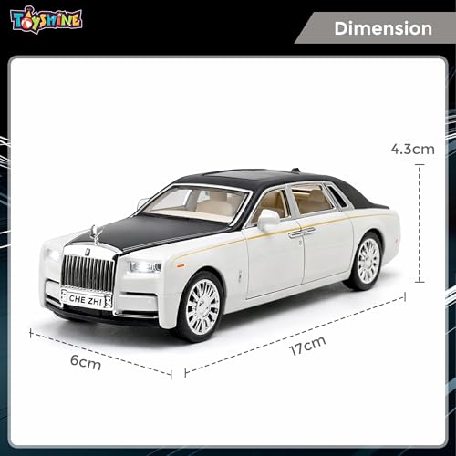 Image of Toyshine 1:35 Scale Rolls Royce Phantom Die Cast Car Model | Luxury Alloy Pull Back Toy Car with Lights & Sound | Openable Doors | Collectible Model Toy for Kids & Collectors, White