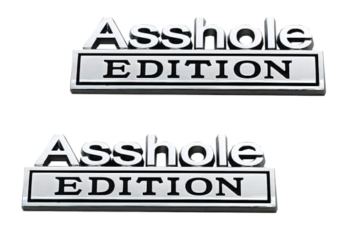 Image of Pair Set Asshole Edition Badge 3D Emblem Fit for Car Truck SUV Side Rear Front Hood Trunk Door Decal Sticker (Silver Black)