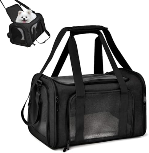Vskd ペットキャリー バッグ 猫用 犬用 小動物 小型犬用 折り畳み 4way 軽量 3面通気 洗える キャリーバッグ 飛び出し防止リード付き ベルト脱着可 洗えるマット 大容量 お出かけ 車載 旅行 通院 電車移動 耐荷重8KG ペット用品 手提げ