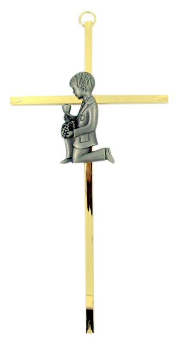 singer star case First Holy Communion Brass Wall Cross with Fine Pewter boy Casting, 8 Inch