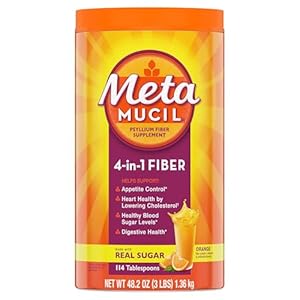 Metamucil 4-in-1 Psyllium Husk GLP-1 Friendly Fiber Supplement, Real Sugar, 114 tablespoons, Orange Flavored, Daily Fiber Powder for Digestive Health, made with Plant-Based Psyllium Husk Fiber