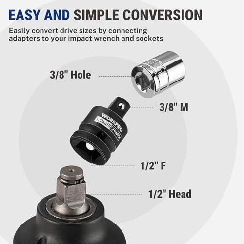 Image of WORKPRO 6-PC Impact Socket Adapter Set with Case, CR-MO Steel | 1 /4 inch,3 /8 inch,1 /2 inch,3 /4 inch Drive, Impact Wrench Conversion Kit, Automotive & Mechanical Repair, Impact Grade