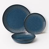 VAJILLA PORCELANA GRES MORDERNA CALIDAD 6 PERSONAS (18 PIEZAS) CERAMICA GRES AZUL CALIDAD (AZUL)