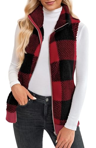 Gilet polaire sans manches pour automne hiver veste à carreaux rouge Maeau taille S
