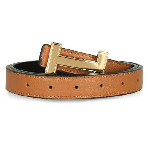 Women's Belts with Gold Buckle, Fashion Waist Band, Elegant Ladies' Belt, Gift for Women Brown Gold 30-33 (Pant 10-14)