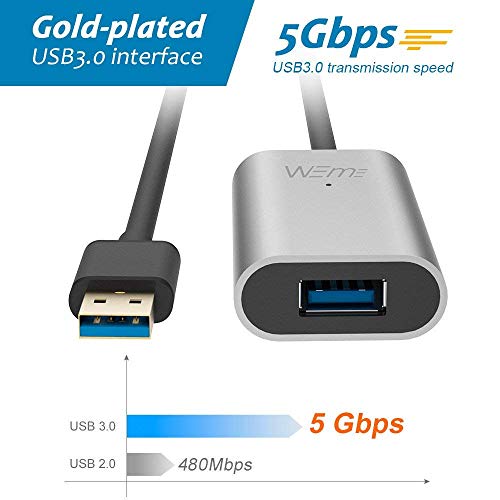 USB 3.0 Extender, WEme USB Extension Cable with Aluminum Alloy Housing, Type A Male to Female Cord for Oculus Rift, VR Headset, HTC Vive, Xbox, USB Peripheral Devices, 5 Meters 16.4 Feets