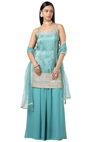 Image of Soch Womens Tissue Embroidered Suit Set With Sequins