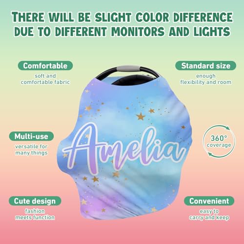 Image of Personalised Car Seat Cover for Girls and Boys - 7 in 1 Multipurpose Breast Feeding Cover, Nursing Cover, Galaxy Star Grocery Cart Cover - Birthday Gift for Babies