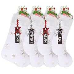 White Christmas Stocking With Name Tag（gold Snowflake）