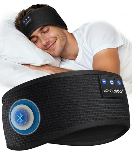 LC-dolida Bandeau Écouteurs de Sommeil Bluetooth V5.4, Casque Audio Bandeau sans Fil, Bandeau Audio Sommeil de 15 Heures de Lecture, Bandeau de Sommeil Léger...