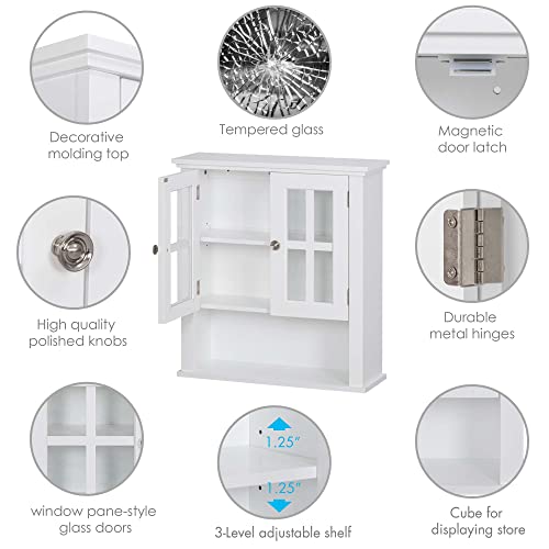 Spirich Home Bathroom Wall Cabinet Over The Toilet, Hanging Wall Mounted Storage Medicine Cabinet With Adjustable Shelf And Double Windowpane Glass Doors, White #TOP5