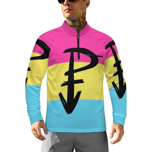 Pansexual Flag with P Men's Rash Guard Long Sleeves Quick Dry Fishing Workout Shirts with Zipper