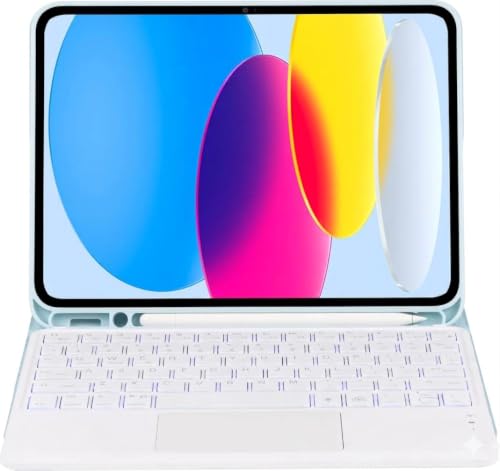 Image of RTSY Keyboard case for iPad A16 (11th) & 10th Gen with Multi Gesture Touchpad & 7-Color Backlit,Multi Viewing Angle,Pencil Slot,Magnetically Detachable Bluetooth Keyboard-Blue /White