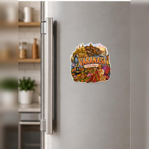 Image of Zesta Wooden Fridge Magnets Set | Refrigerator Decor Magnets for Kitchen | India Souvenir Fridge Magnet Collection | Wooden Magnet for Fridge Door Decoration (Varanasi)