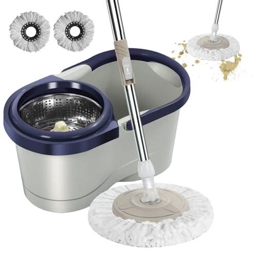 Juego de fregona y cubo de fregona de limpieza de centrifugadora,Automático con Mopas sin esfuerzo Cabezal extraíble para limpiar la cocina, balcón, sala de estar, dormitorio, Workzi