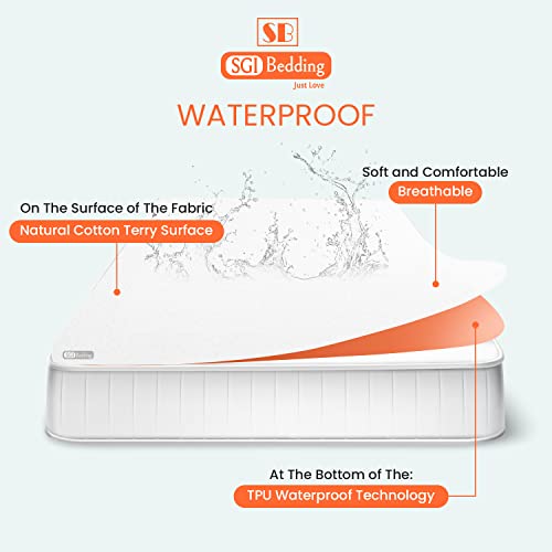 Sgi King 28" Waterproof Mattress Protector Pad Cover Top Split Fitted Style Super Soft Terry Fabric White Fits Up To 18" Inch Deep Pocket Easy Washable Vinyl-Free #TOP3