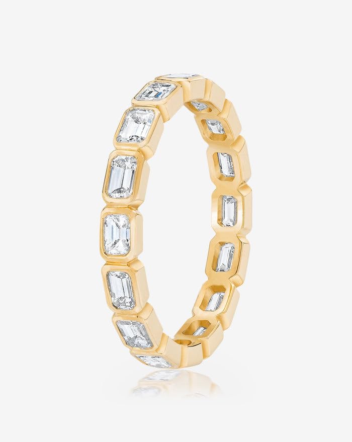Emerald Cut Stone Eternity Bezel Set Bridal Wedding 3 Sideways Mini Band Ring2
