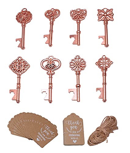 Black Friday - 70% OFF Wedding Favors for Guests 40 Pack Mixed Large Skeleton Key Bottle Openers with Tagand Twine Vintage Bridal Shower Favors Bottle Opener (Rose Gold 40pcs)