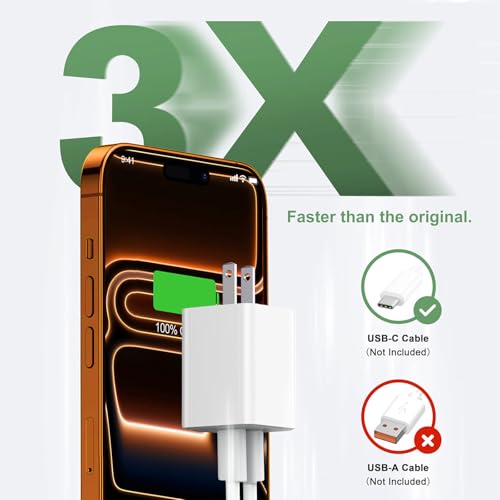 Image of USB C 20W Wall Charger, 2 Pack Dual Port 40W PD 3.0 Type C Fast Charging Block, Durable Portable Charger for iPhone 11 /12 /13 /14 /15 /16 Pro Max, iPad Pro, AirPods 4, for Apple Watch 10, Samsung Galaxy