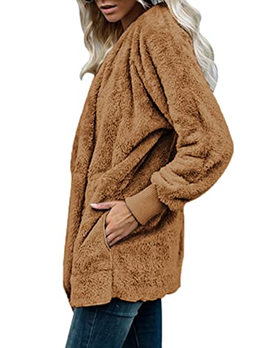 Image of Dokotoo Womens 2025 Winter Long Sleeve Solid Fuzzy Fleece Open Front Hooded Cardigans Jacket Coats Outerwear with Pocket