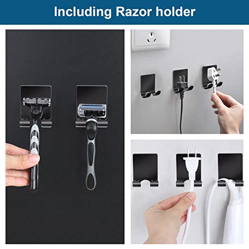 Diesisa Razor Holder For Shower + Adhesive Wall Hooks, Premium 304 Stainless Steel Shower Razor Holder With Heavy Duty Waterproof Sticky Hooks For Hanging Towels, Coat, Hat (2+2 Pack) - Black #TOP1