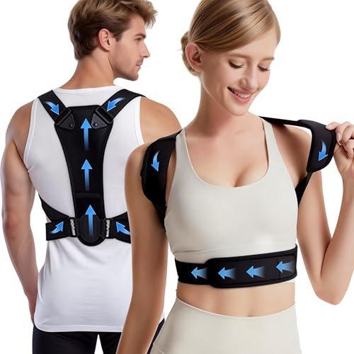 Rioamekioe Correttore Postura Uomo Donna, Fascia Posturale Spalle e Schiena Traspirante, raddrizzatore per spalle con Cuscinetti Imbottiti ，Supporto Lombare，Schiena Dritta, Fascia Elastica, Nero(XXL)