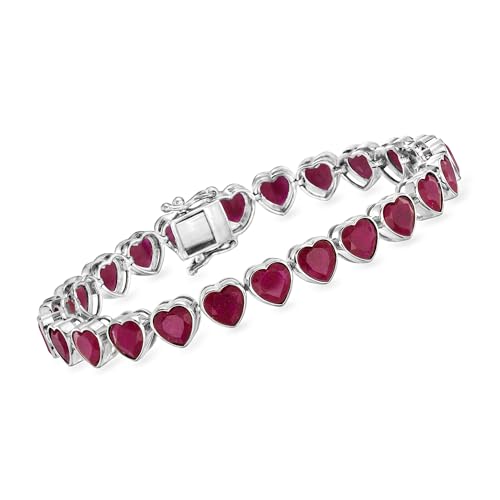 Ross-Simons 20.00 ct. t.w. Ruby Heart Tennis Bracelet in Sterling Silver. 7 inches