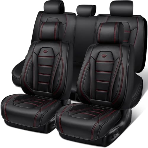 Image of CAR PASS Nappa Leather Car Seat Covers Full Set Faux Leather, Black