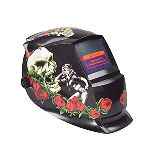 Casco de soldadura Hobart con tecnología LCD y gráfico de diseño de calavera de rosa...