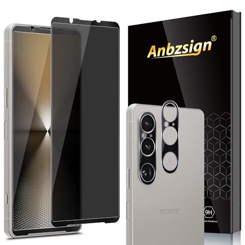 Anbzsign [2+2 Pack for Sony Xperia 1 VI Privacy Tempered Glass Screen Protector and Camera Lens Protector, Full Coverage Anti-Spy 9H Hardness Case Friendly Film for Sony Xperia 1 VI 2024