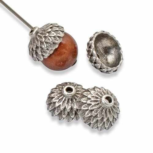 Vintage-Style Silver Acorn Bead Caps, 4-Pack for Autumn and Fall Jewelry Designs, Crafting Supplies