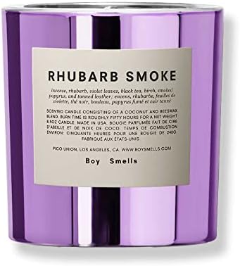 Rhubarb Smoke Boy Smells Candle | 50 Hour Long Burn | Coconut & Beeswax Blend | Luxury Scented Candles for Home (8.5 oz)