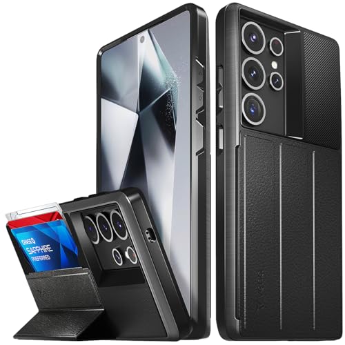 VENA vCommute for Samsung Galaxy S25 Ultra (2025) Wallet Case [Military Grade Drop Protection] Flip Leather Cover Slot Card Holder with Kickstand - Black