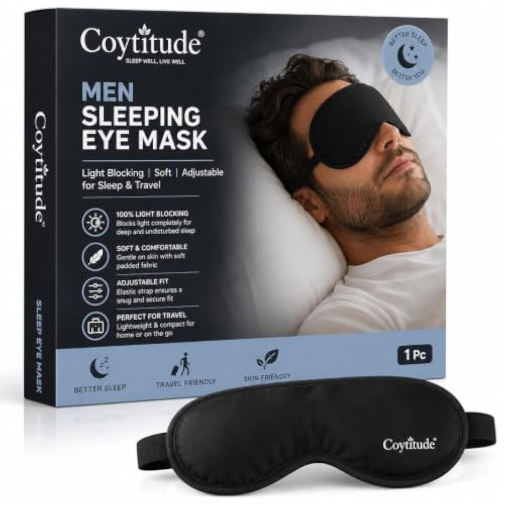 Men's Light Blocking Sleep Eye Mask, Adjustable Comfort