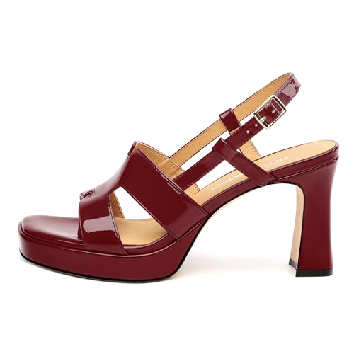 Image of ROSERWISH Heels for Women Chunky Block Platform High Heels Square Open Toe Strappy Heel Sandals Wedding Party Prom Fashion Slingback Dress Pump Sandals Shoes