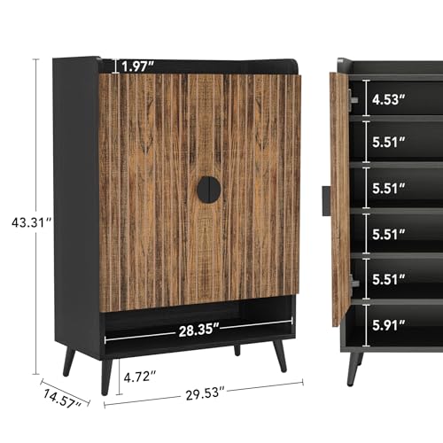Tribesigns Shoe Cabinet with Doors, 7-Tier Shoe Storage Cabinet with Adjustable Shelves, Wooden Shoes Rack Shoe Storage Organizer for Entryway, Hallway, Closet, Living Room, Rustic Brown