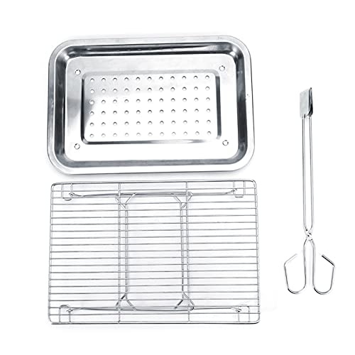 Gearwell Parrilla para Barbacoa, Juego de Bandejas Plegables para Parrilla de Acero Inoxidable de 3 Piezas con Clip, Accesorio para Rejilla para Asar para Acampar, Picnic y Cocinar