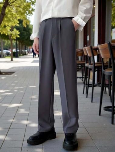 Image of KOTTY Men's Wide Leg Casual Style Korean Trousers with Relaxed Fit Tailoring Modern Structured Design for Professional Wear