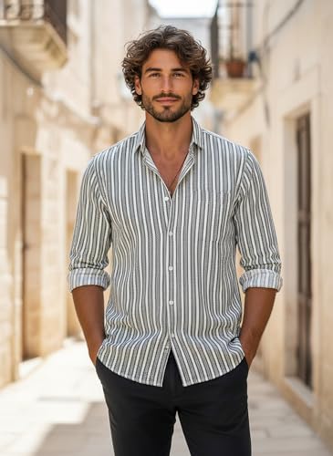 Image of Lymio Men Shirt | Men's Striped Button Down Shirt - Slim Fit Casual & Resort Wear Shirts for Men | Premium & Trendy | Summer and Vacation Ready (Crazy-Full)