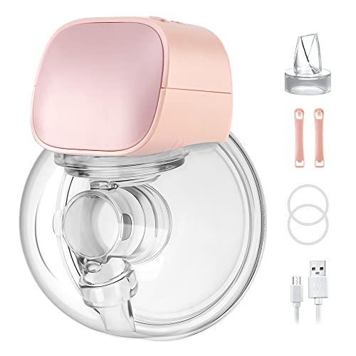 Kompoll Wearable Breast Pump, Electric Breast Pump 24 mm S9 Hands-Free Breast Pump 2 Mode & 5 Levels Portable Breast Pump Electric Worn in-Bra Wireless Breast Pump Breastfeeding (Pink)
