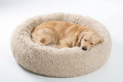 SAVFOX Calming Dog Bed, Anti-Anxiety Donut Dog Bed, Plush Faux Fur, Large Size, 36"x36", 10" Thick, Durable Construction, Machine Washable