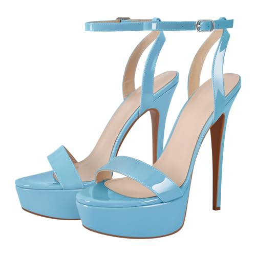 Image of Platform Stiletto High Heels for Women, Round Open Toe Ankle Strap Sexy Heeled Sandals for Wedding Party Dress