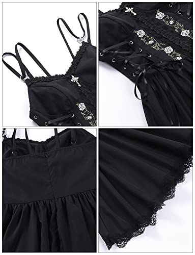Happy Cherry Mouwloos Gotische Jurk voor Vrouwen Vintage Zwarte Kant Midi Jurk Steampunk Spaghetti Bandje Jurk - Image 6