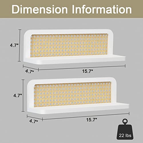 Tepledge White Floating Shelves - Set Of 2, Rattan Wall Mounted Hanging Shelves, Decorative Storage Shelves For Bathroom, Kitchen, Living Room & Bedroom #TOP4