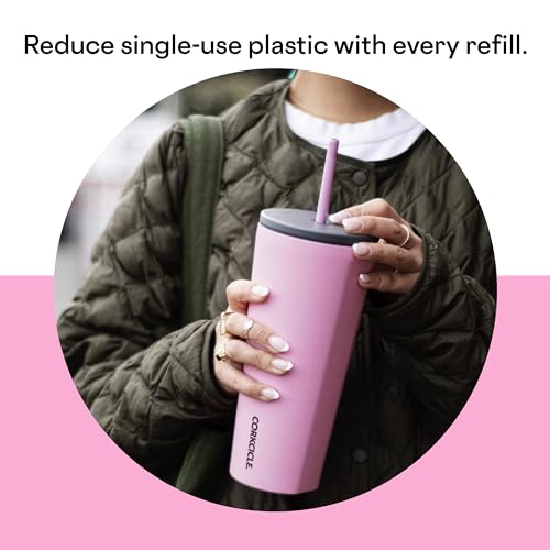 Corkcicle Sun-Soaked Pink Insulated Tumbler, 24 oz - Reusable Water Bottle Keeps Beverages Cold for 12hrs, Hot 5hrs - Cupholder Friendly Tumbler with Lid & Flexible Straw