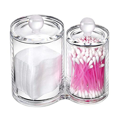 Cosmetic Organizer Dispenser for Cotton Balls Cotton Swabs Clear Plastic Apothecary Jars Cotton Ball Swab Storage Box with Lids for Restroom Bathroom Bedroom Makeup Containers