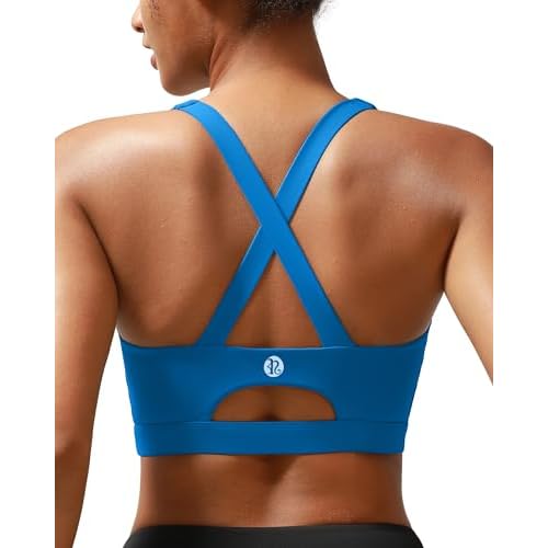 RUNNING GIRL Sports Bra for Women High Support Molded Cup Strappy Running Sports Bras with Sewn in Pads Brilliant Blue Medium