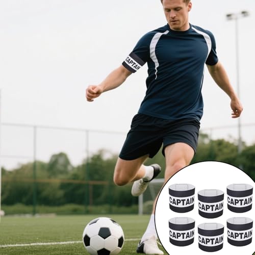 6pcs Captain Armbands Soccer, Adjustable Leader Football Arm Bands Breathable Soccer Captain Armband Player Team Sport Accessory for Football Rugby Volleyball Basketball for Youth and Adults (Black)