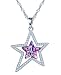 Produktbild SIXLUO 925 Sterling Silber Lila Kristall Zirkonia Damen Halskette Doppel Sterne Anhänger Sternkette für Frauen Mädchen