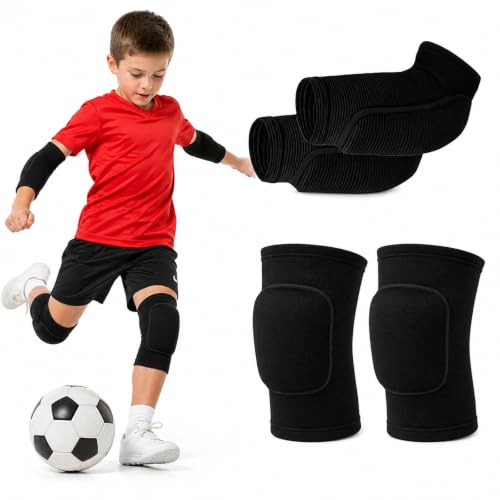 Rodilleras y Coderas Niños, 4 Piezas para Deporte y Voleibol, Neg...